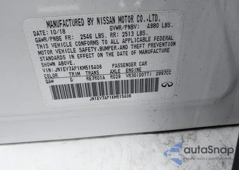 2019 Infiniti Q50 3.0T Luxe z USA, uszkodzony, nr VIN JN1EV7AP1KM515406